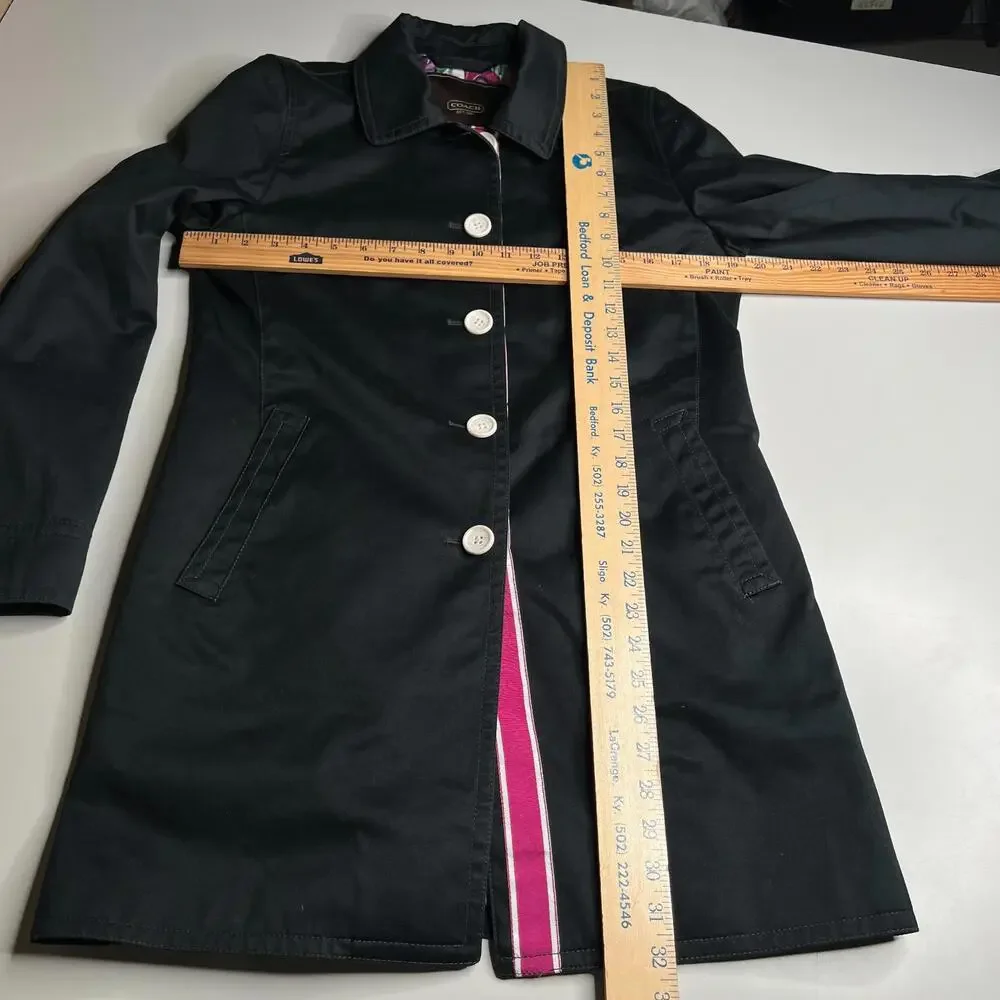Coach Black Button Coat Womens S Floral Lined Classic Designer‎ Jacket